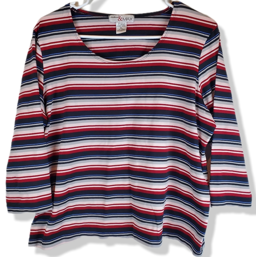 Madison & Max Striped Half Sleeve Top Size XL Womens Round Neck Knit